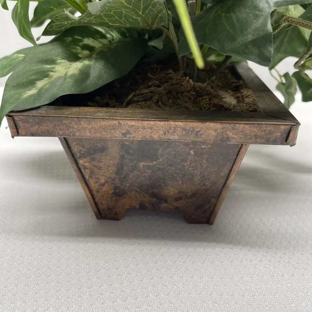 Artificial Indoor Mixed Plants Faux Copper Square Planter Pot 13